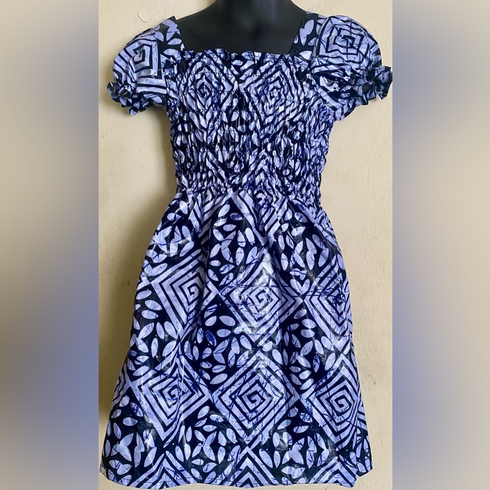 African New Kapala Dye Blue Patterned girls Dress 3/4 yrs old